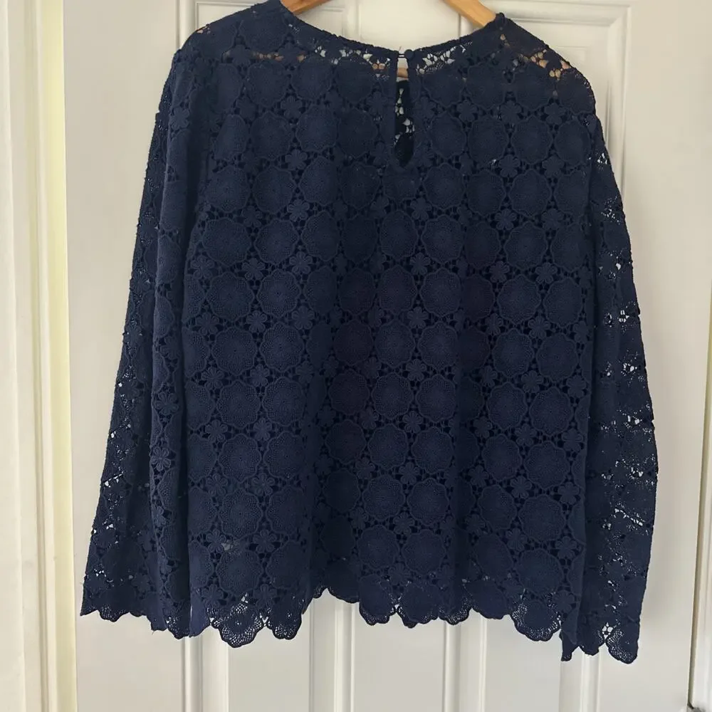 Boden Lace Overlay Long-Sleeve Top - Navy